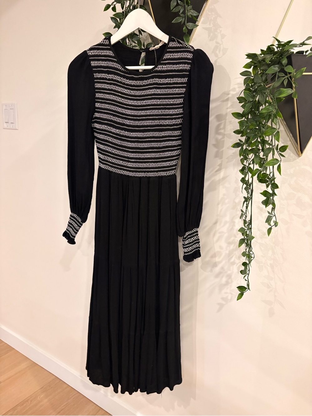 Black Maxi Dress with White Striped Knit Bodice